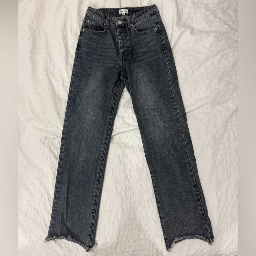 Revolve Superdown Black Wash Straight Jeans Raw Hem